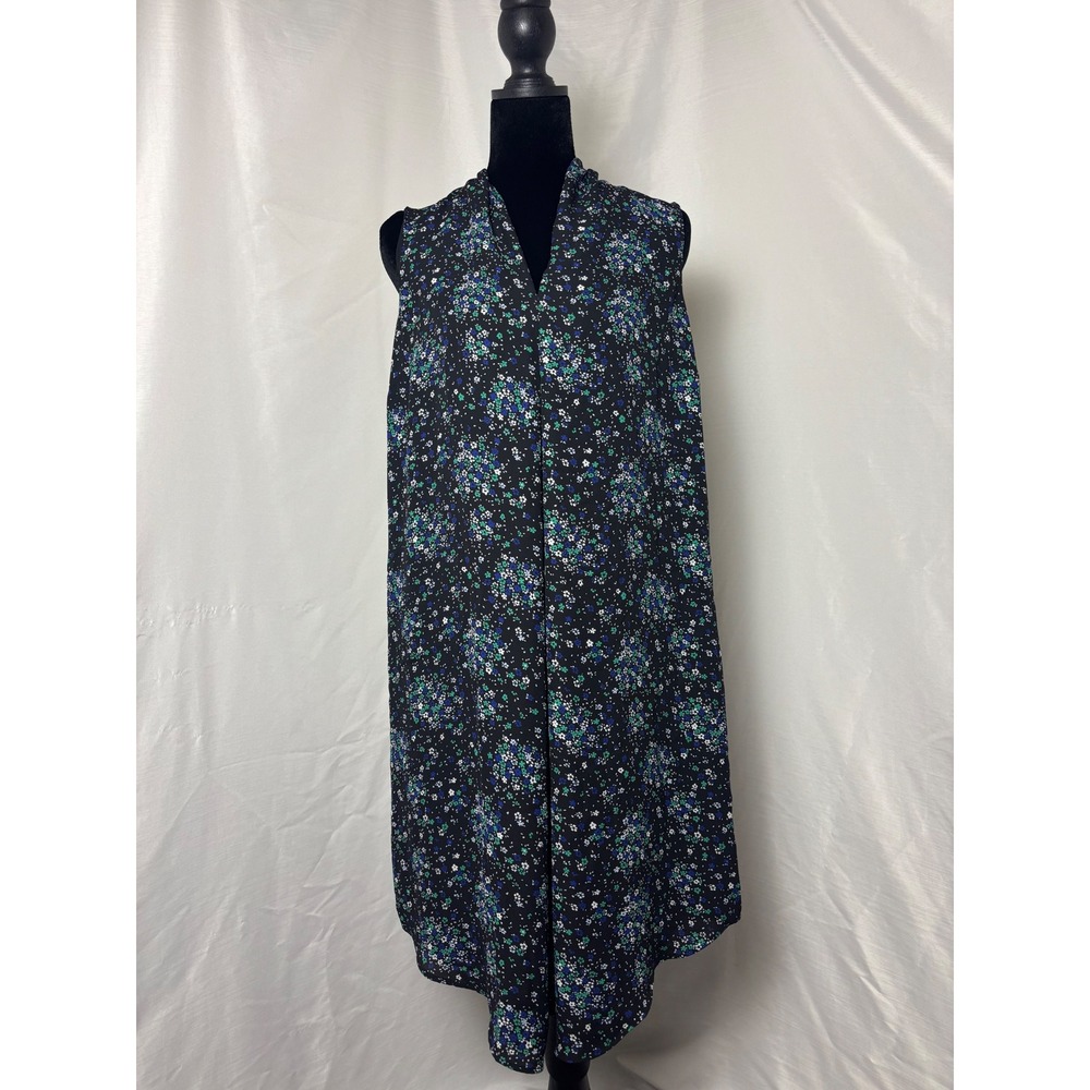 Stork & Babe Maternity Dress Medium Black Blue Green Floral V-Neck Sleeveless